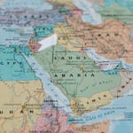 Detailed close-up image of a map focusing on Middle East and North Africa.